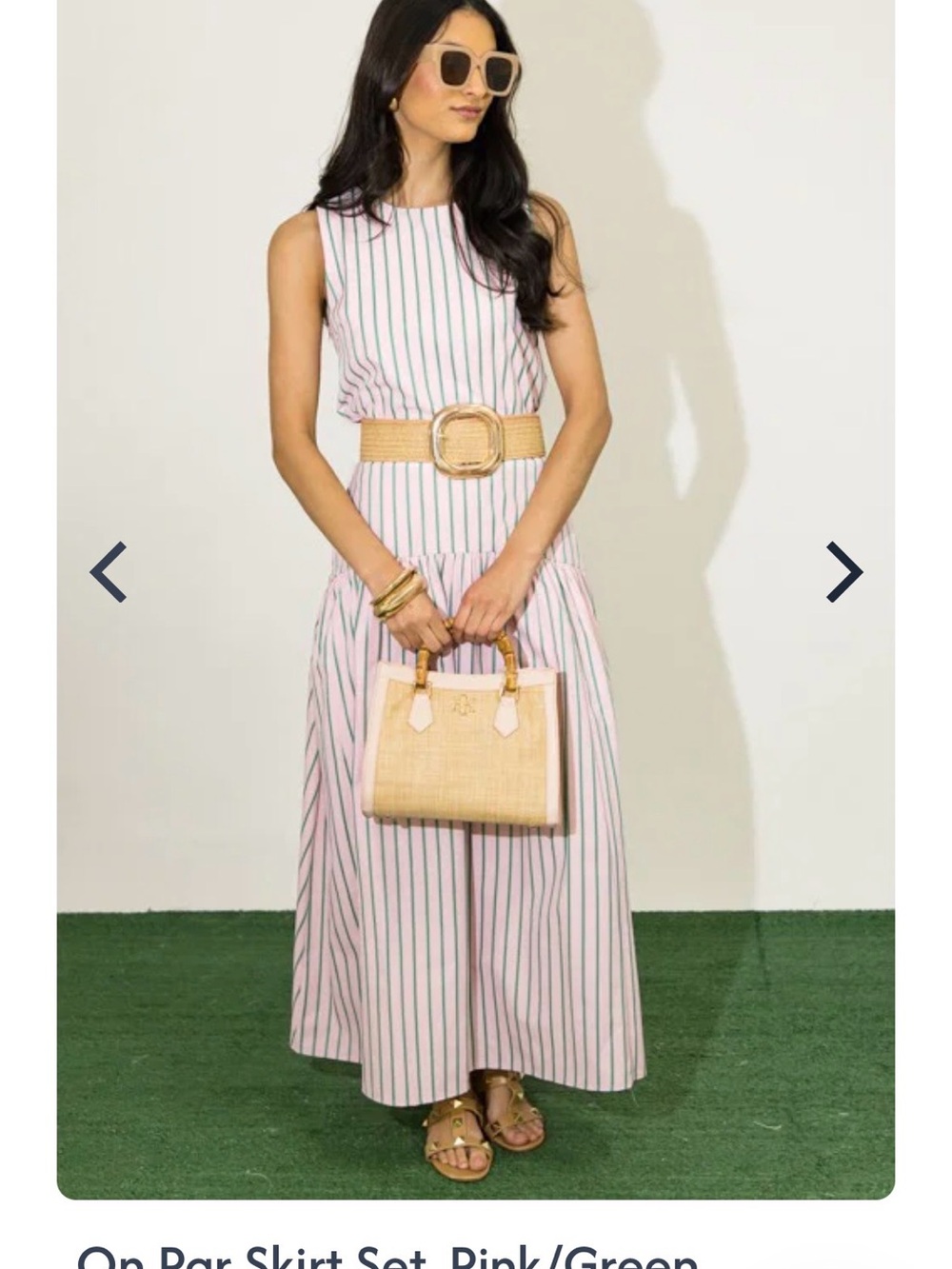 Striped Pink & Green Sleeveless Skirt Set - Women's Two-Piece - Picture 4 of 8